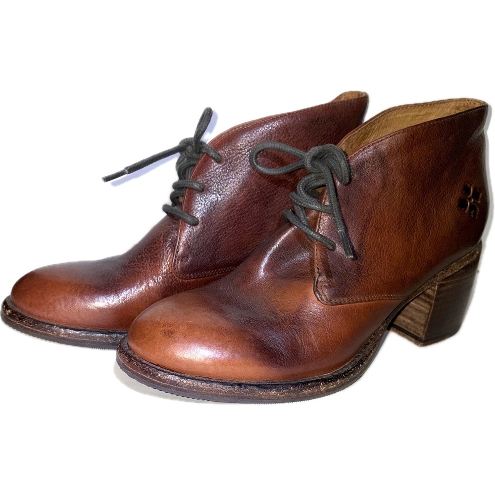 Patricia Nash Veneto Leather Block Heel Lace Up Shootie Burnished Tan 7.5